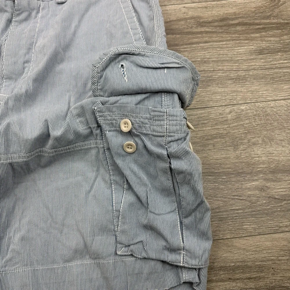 Polo Cargo Shorts Mens 35 White Blue Pinstripe Cotton Classic Y2K Baggy Loose
